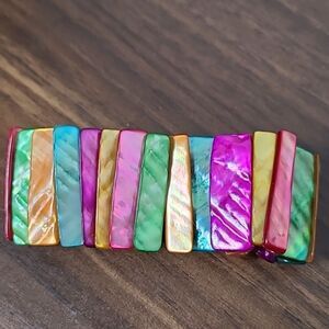 Dyed Rainbow Colored Abalone Beach Sea Shell, Stretch Bracelet